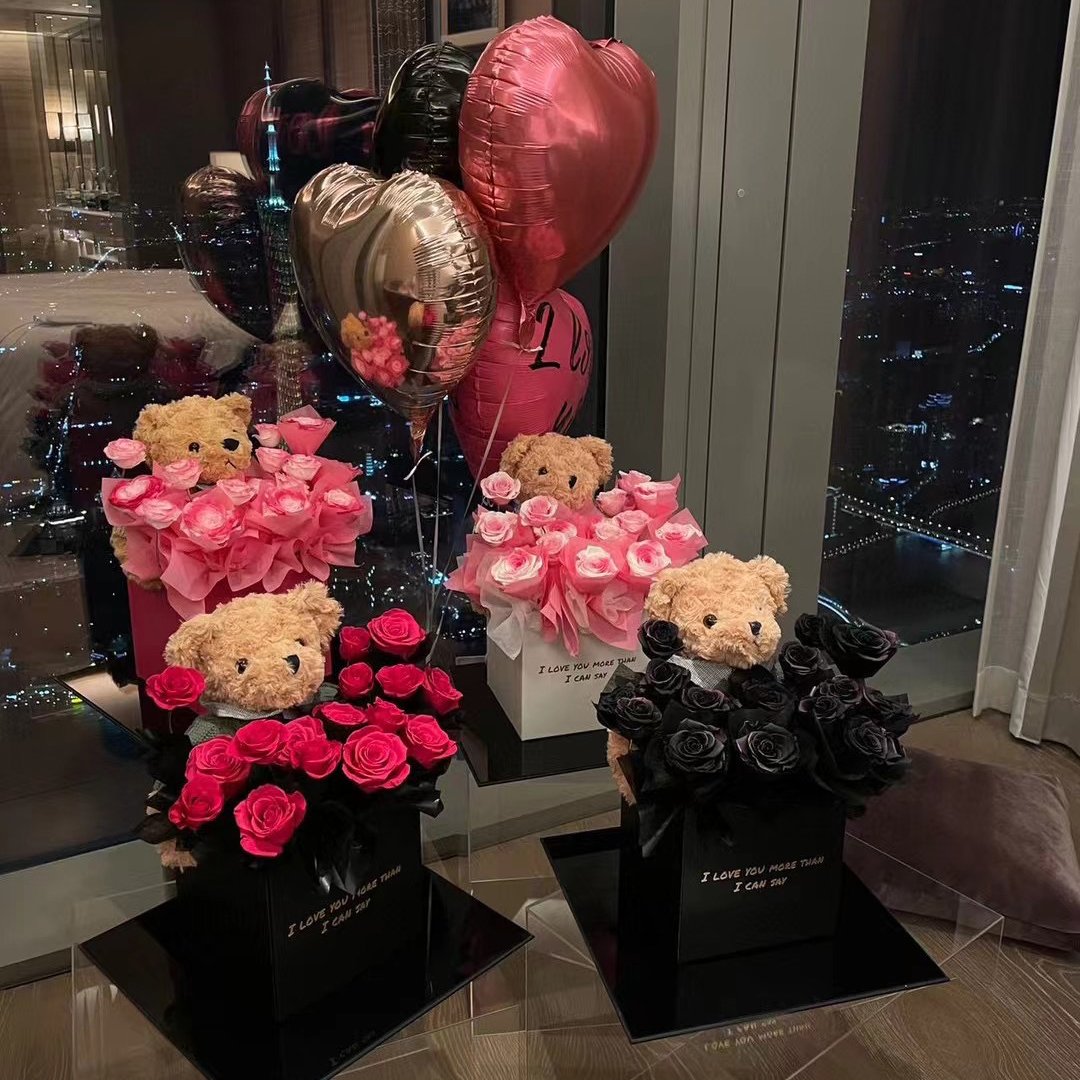 valentine's day flower bear teddy and flower bear preserved roses flower bear with gift box