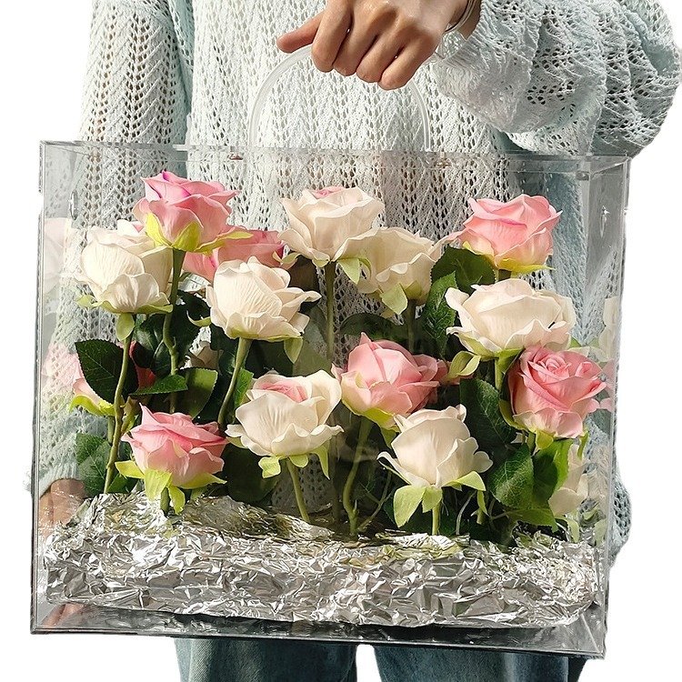 Romantic Artificial Flower Gift Acrylic Flower Box Real Touch Preserved Roses For Women Girlfriend
