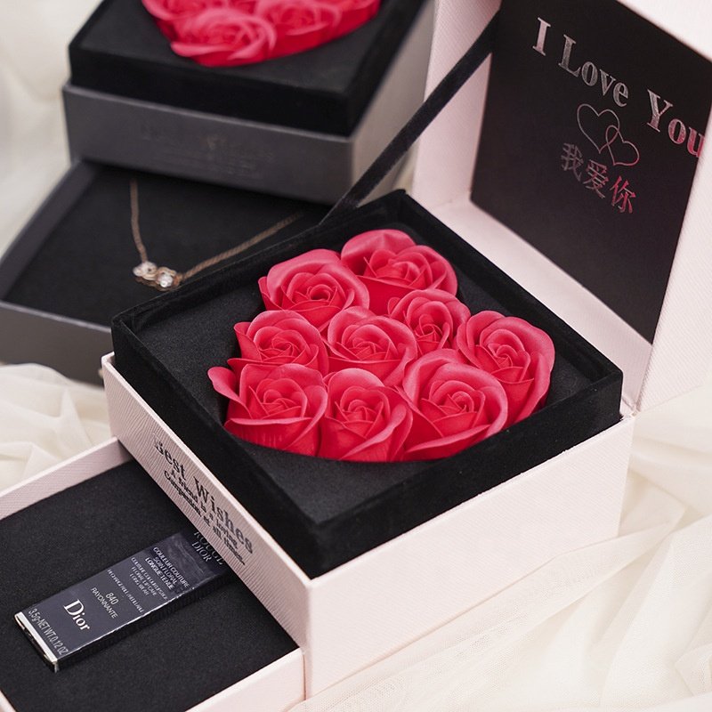 Heart Shape Eternal Soap Rose Flower Jewelry Box Rose Gift Box Christmas Valentines Mothers Day Gift for Mom Women Girlfriend