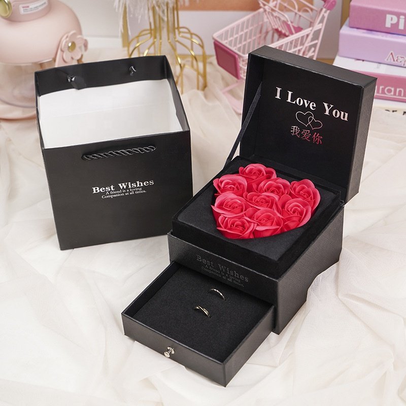 Heart Shape Eternal Soap Rose Flower Jewelry Box Rose Gift Box Christmas Valentines Mothers Day Gift for Mom Women Girlfriend