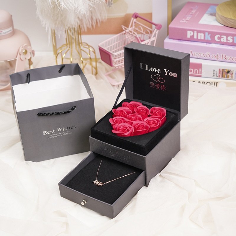 Heart Shape Eternal Soap Rose Flower Jewelry Box Rose Gift Box Christmas Valentines Mothers Day Gift for Mom Women Girlfriend