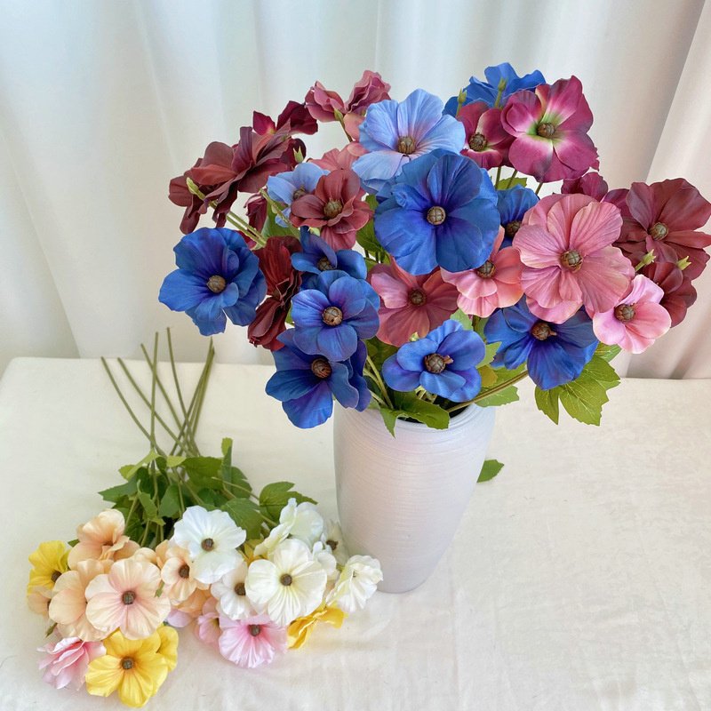 Hot Sale Fake Assorted Flowers 4 Heads Custom Faux Indoor Flowers for Wedding Decor
