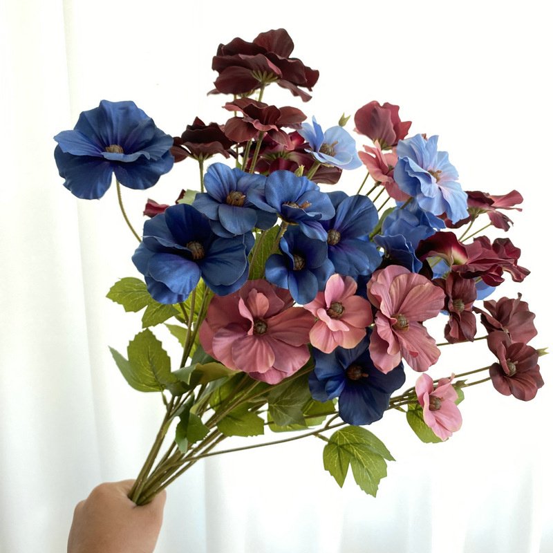 Hot Sale Fake Assorted Flowers 4 Heads Custom Faux Indoor Flowers for Wedding Decor