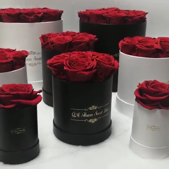 BLH Valentine's Day Gift Logo 12 roses Customized Round Box Forever Preserved Roses Flowers