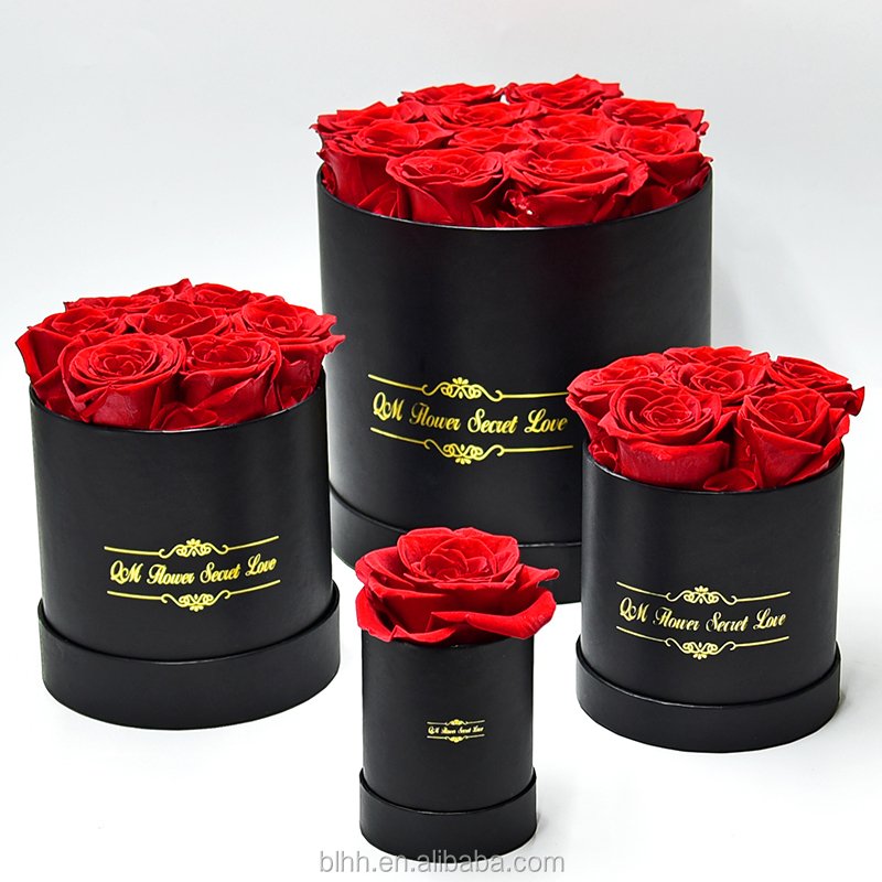 BLH Valentine's Day Gift Logo 12 roses Customized Round Box Forever Preserved Roses Flowers
