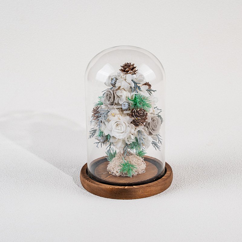 New Design Creative Glass Cover Christmas Tree Gift Desktop Decoration Ornaments Preserved Rose Christmas Gift