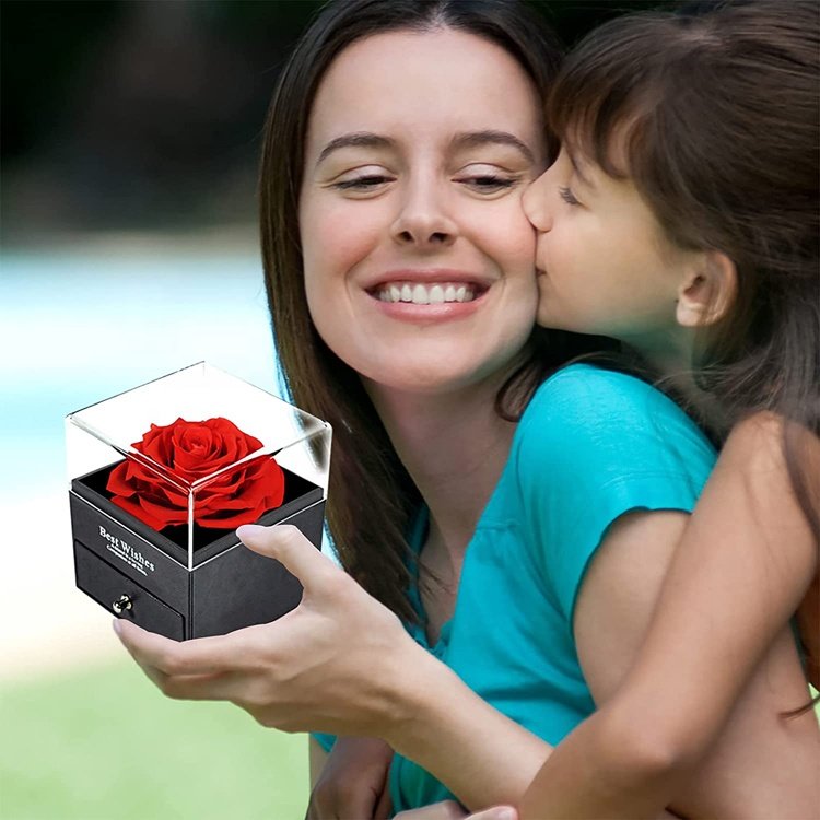 Gifts for Mothers Day Anniversary Day Valentines Day Customized Logo Acrylic Rose Flower Jewelry Box