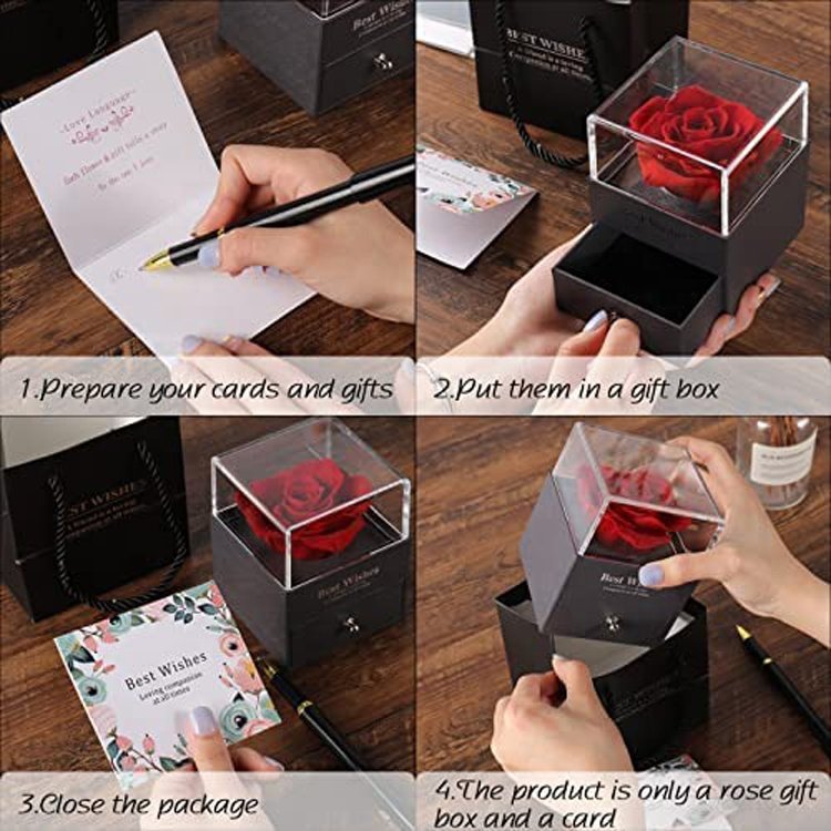 Gifts for Mothers Day Anniversary Day Valentines Day Customized Logo Acrylic Rose Flower Jewelry Box