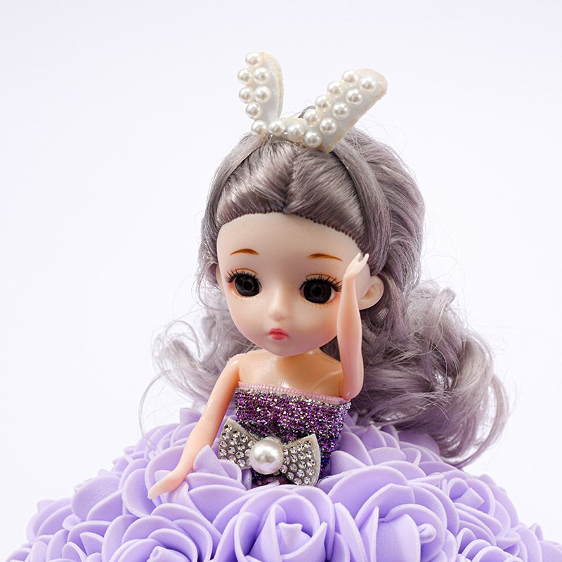 Popular Lovely Cute Girl Artificial Flower Doll Rose Colorful Preserved Flower Gift Box for New Year