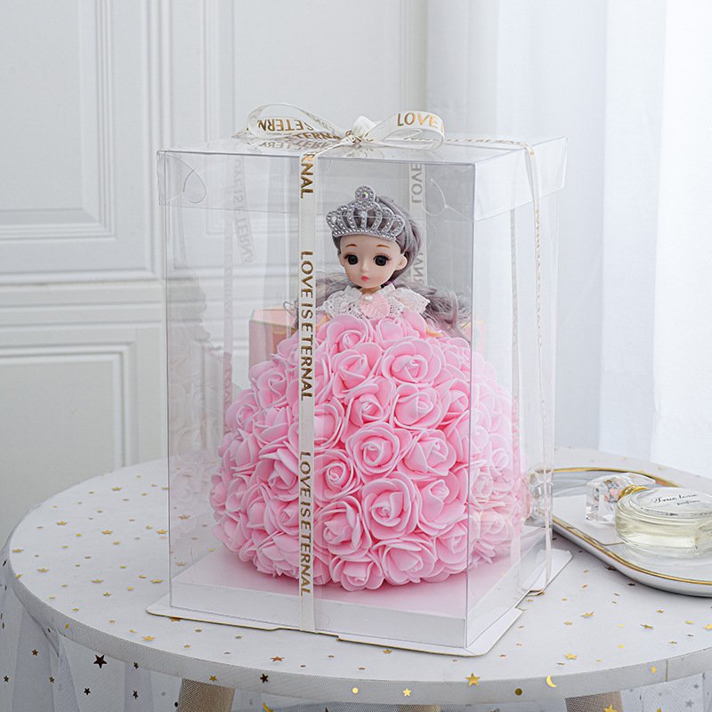 Popular Lovely Cute Girl Artificial Flower Doll Rose Colorful Preserved Flower Gift Box for New Year