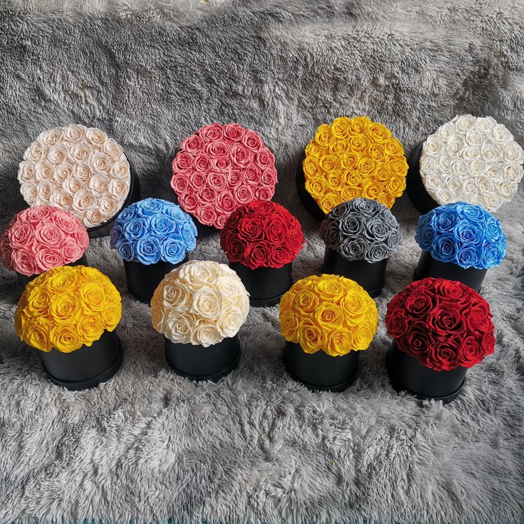 New Products Preserved Flower Box Hot Selling Rose Round Flower Box Eternal Forever Rose Preserved Rose Box