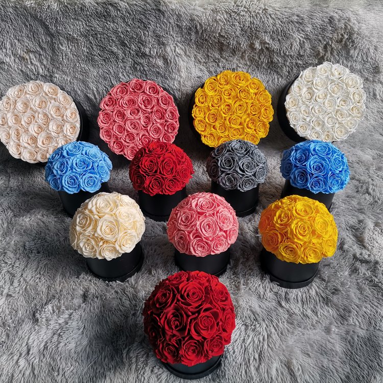 New Products Preserved Flower Box Hot Selling Rose Round Flower Box Eternal Forever Rose Preserved Rose Box