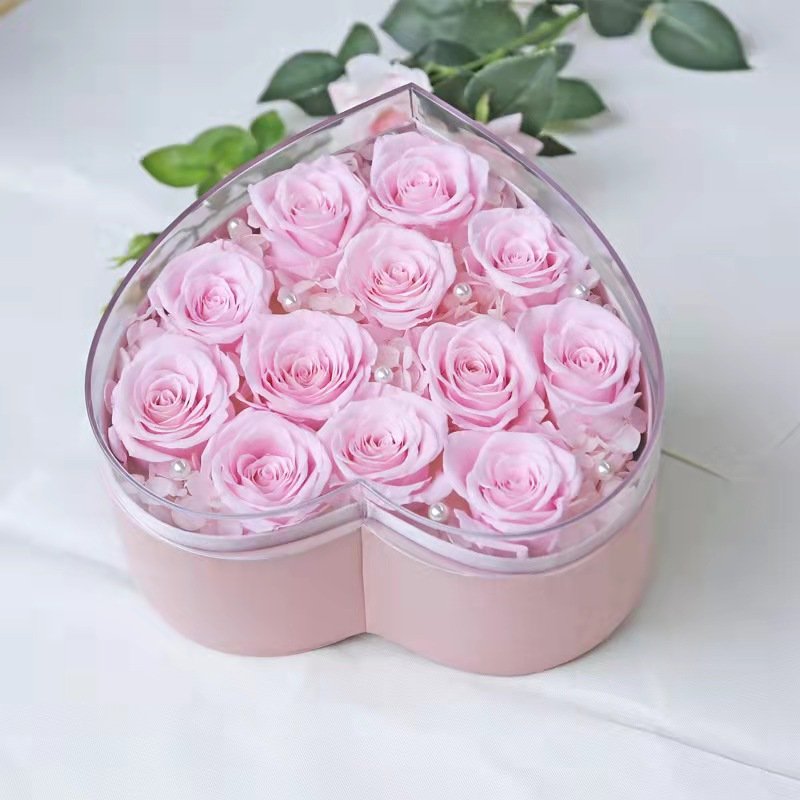 Mother's Valentine's day gift eternal roses preserved flower in heart shape acrylic flower box