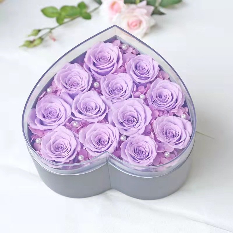 Mother's Valentine's day gift eternal roses preserved flower in heart shape acrylic flower box