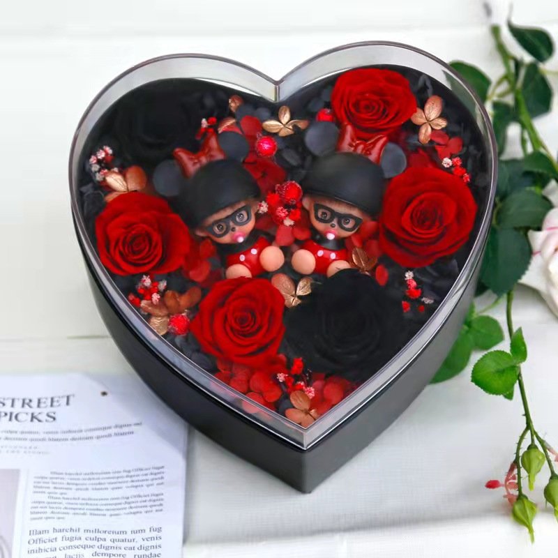Mother's Valentine's day gift eternal roses preserved flower in heart shape acrylic flower box