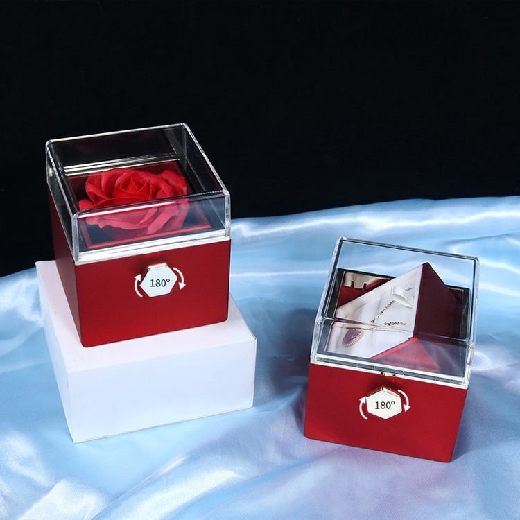 Valentines Mother Day Gift eternal rose preserved flower in jewelry gift box With I Love You Necklace Gift