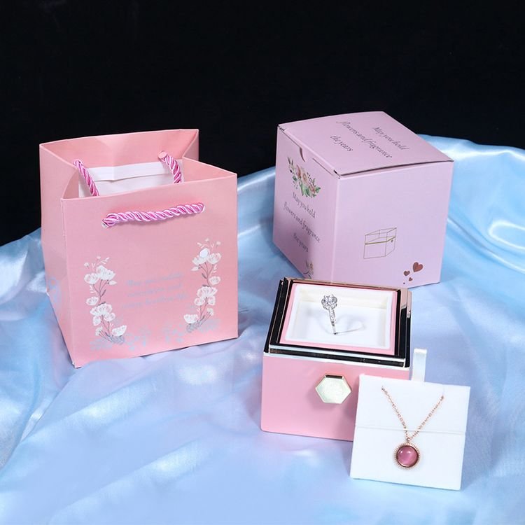 Valentines Mother Day Gift eternal rose preserved flower in jewelry gift box With I Love You Necklace Gift