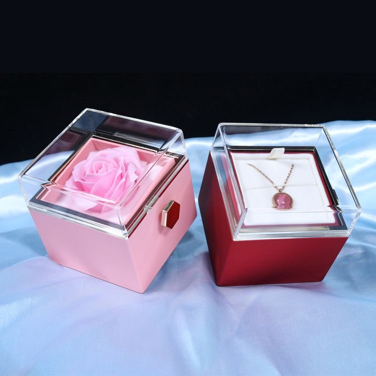 Valentines Mother Day Gift eternal rose preserved flower in jewelry gift box With I Love You Necklace Gift
