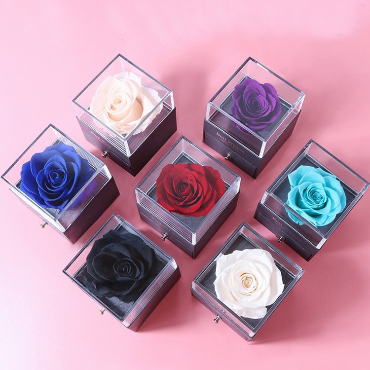Valentines Mother Day Gift eternal rose preserved flower in jewelry gift box With I Love You Necklace Gift