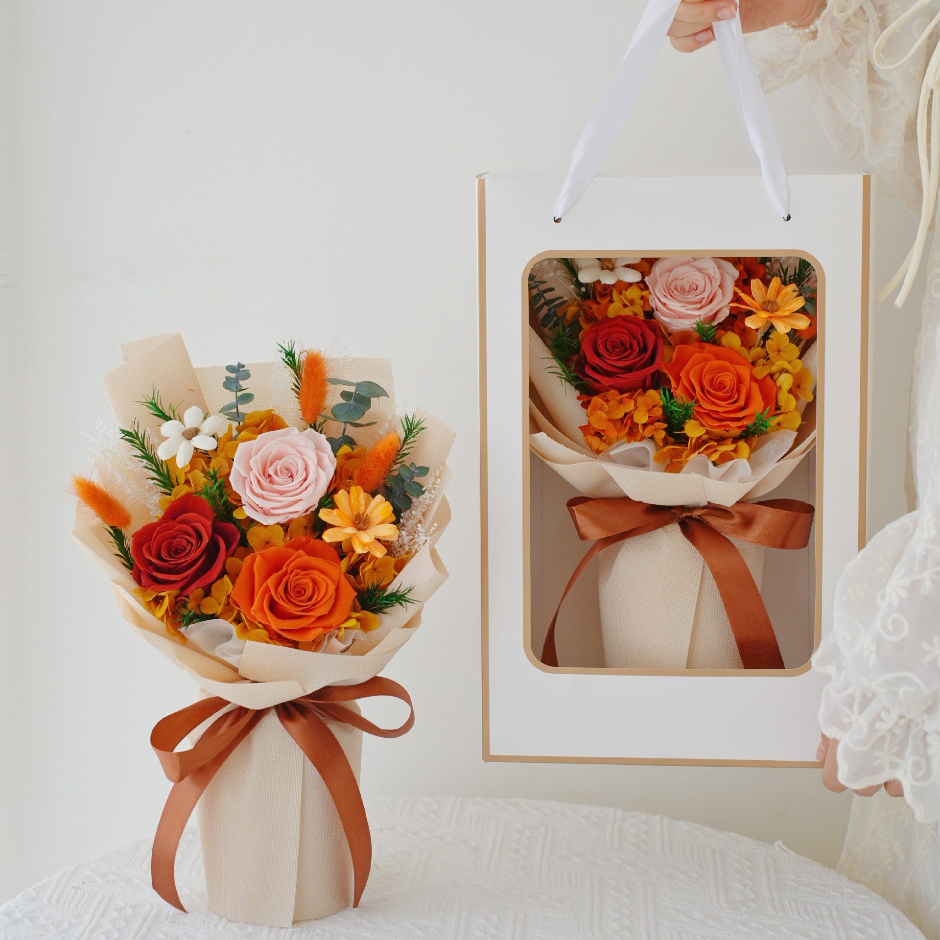 2024 Amazon Hot Selling Preserved Flower Valentines Day Gift Real Eternal Forever Roses Flower Bouquets