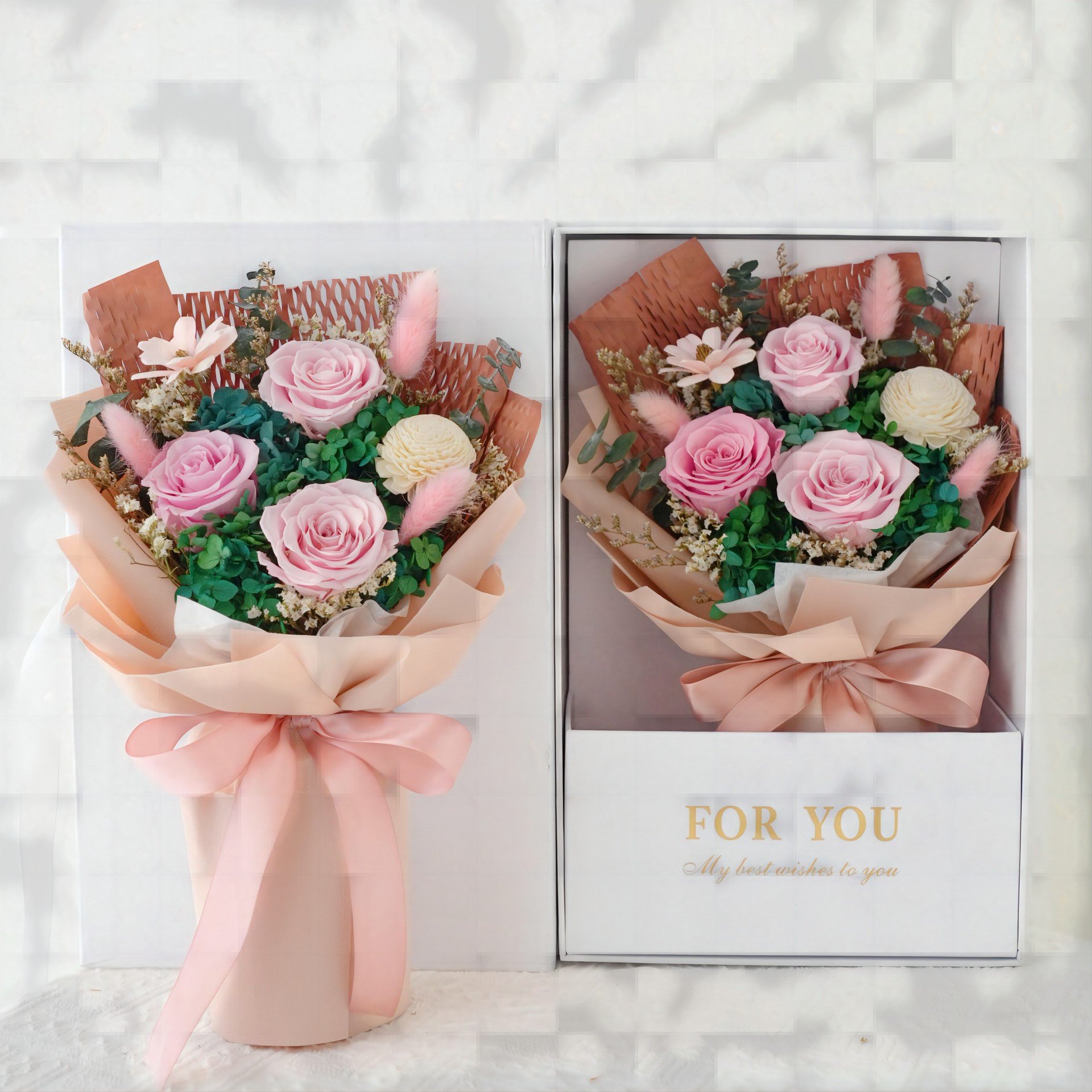 2024 Amazon Hot Selling Preserved Flower Valentines Day Gift Real Eternal Forever Roses Flower Bouquets