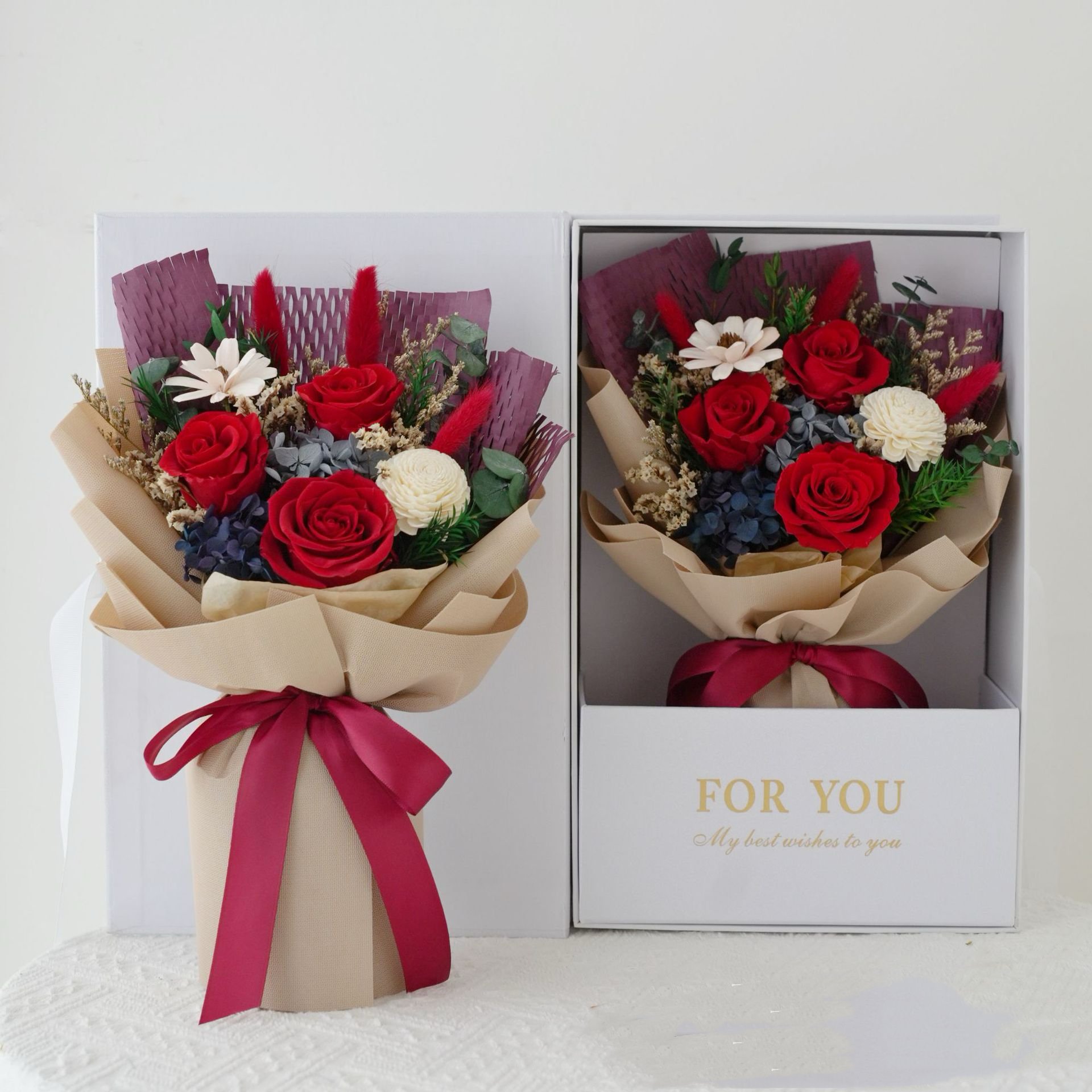 2024 Amazon Hot Selling Preserved Flower Valentines Day Gift Real Eternal Forever Roses Flower Bouquets