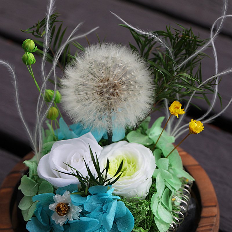 natural and real preserved fresh flower gift rose flowers for gift rose preserved Dandelion in glass jar Glass Cover