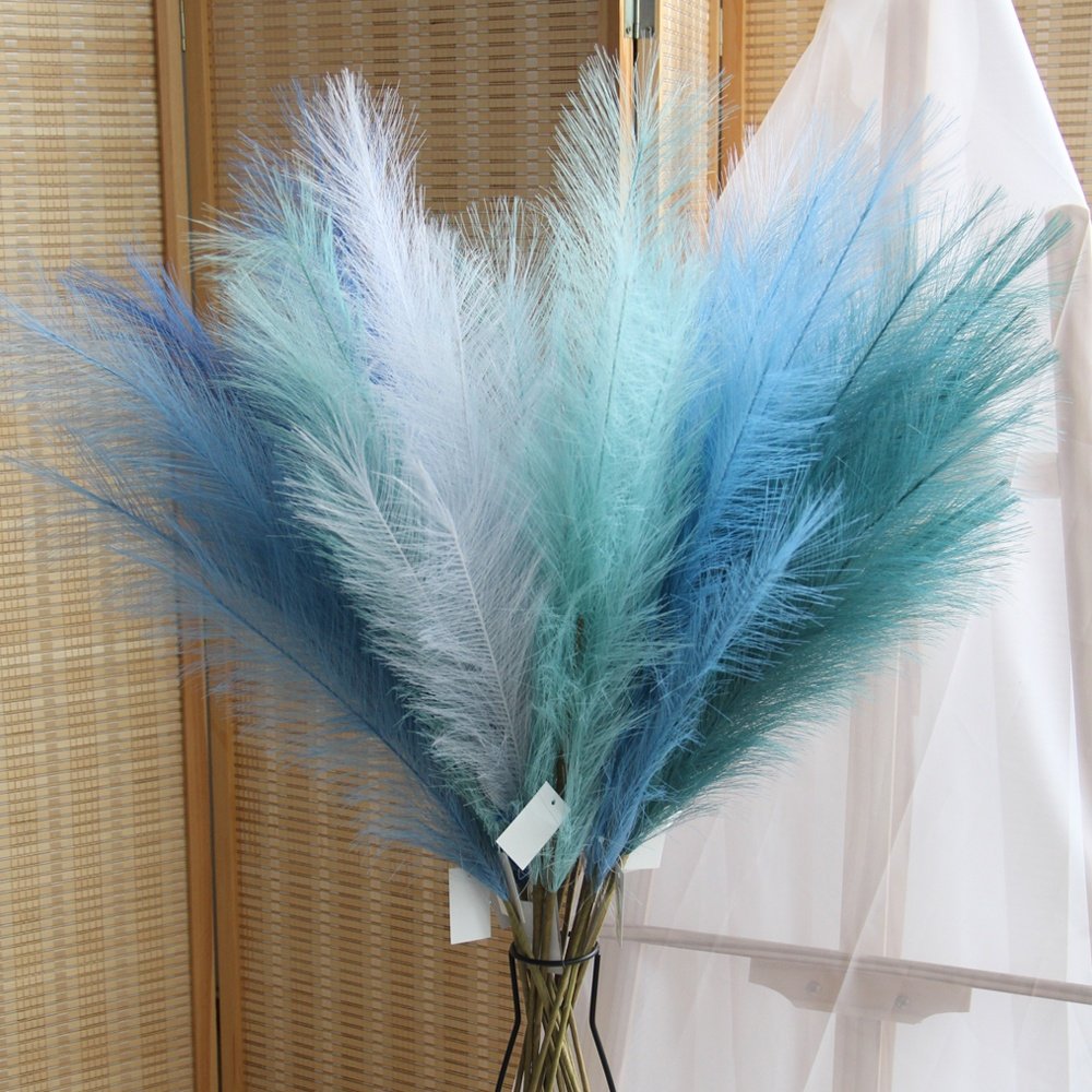 Free Sample Ready to Ship 2023 Top Sale Wholesale Artificial Flowers Faux Pampas Grass Blue For Home Decoration