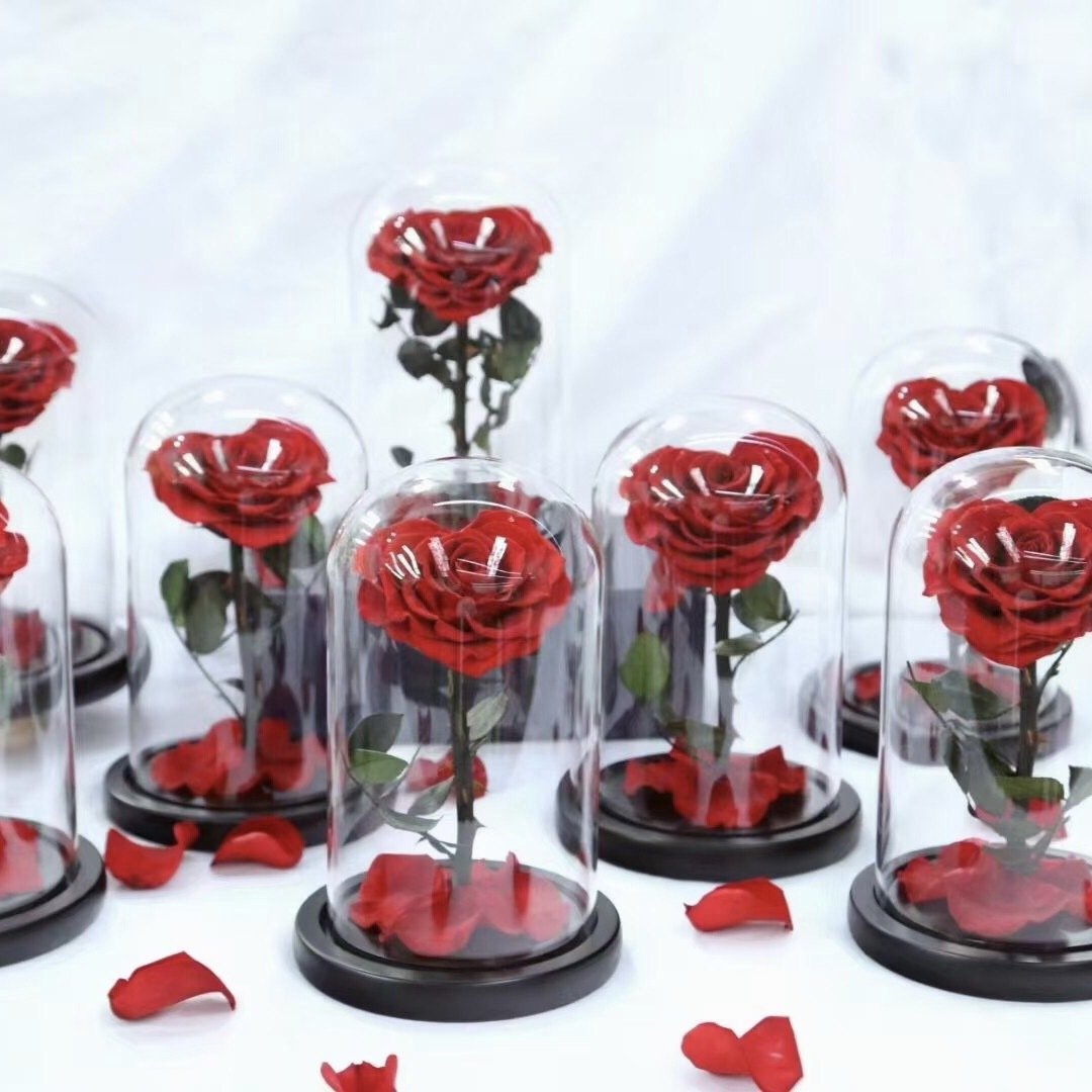 Wholesale Preserved Flowers Gift Classical Heart Shape Single Huge Forever Roses In Glass Christmas Valentines Day Gifts