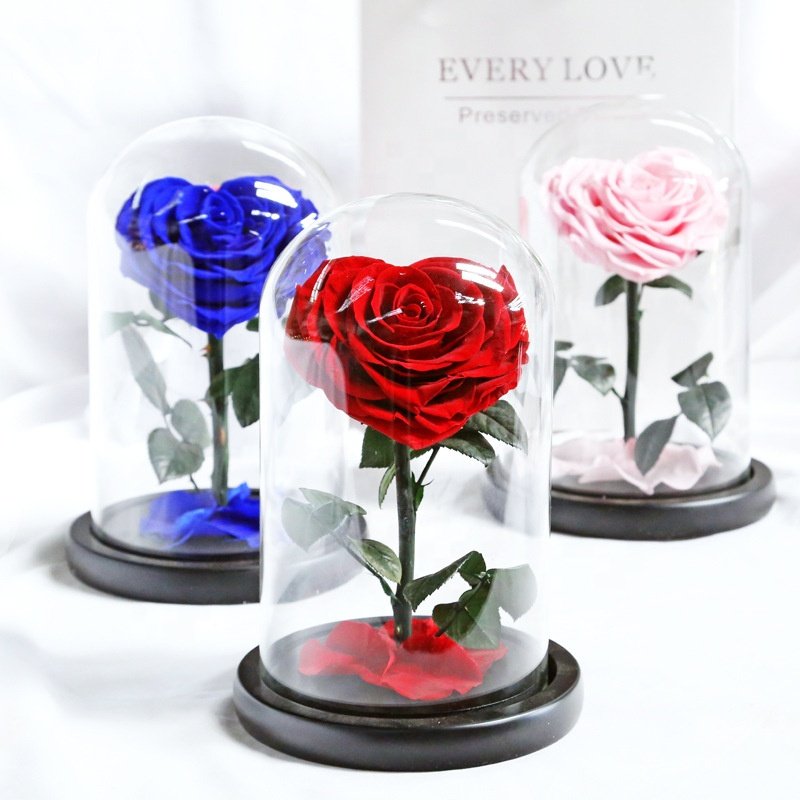 Wholesale Preserved Flowers Gift Classical Heart Shape Single Huge Forever Roses In Glass Christmas Valentines Day Gifts