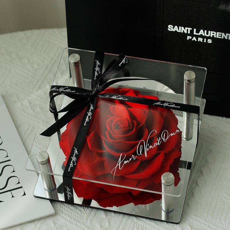 Home decoration and gift Clear Rectangular Valentine's Day Gift Rose Acrylic Display Box Preserved Flower Acrylic Box