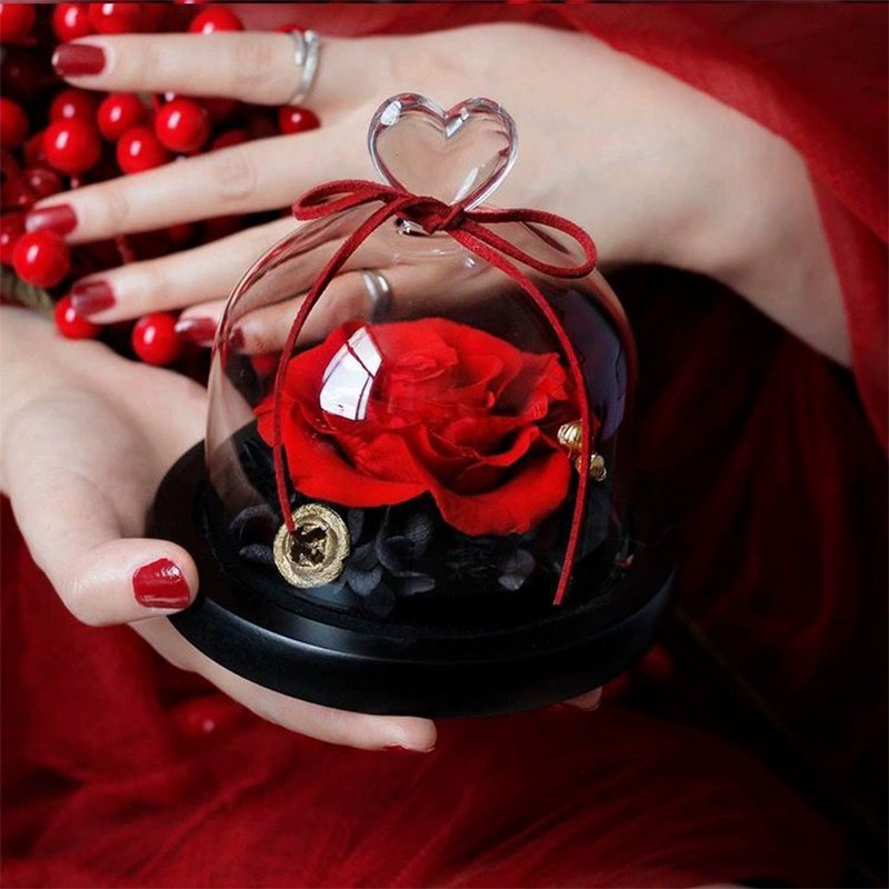 Wholesale Long Life Rose Natural Preserved Rose Glass Dome Forever Real Touch Flower For Valentine's Day Gift