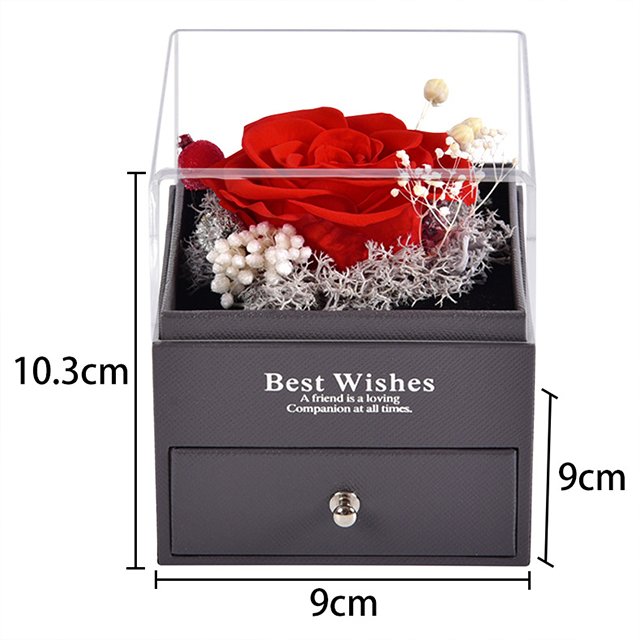 Ammy Custom Acrylic Transparent Cover Eternal Preserved Roses Flower Drawer LED Jewelry Rose Gift Box valentine's day Christmas