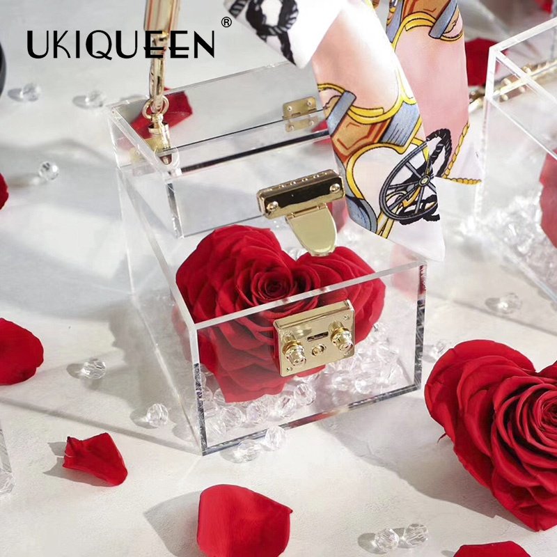 Fast Dispatch Clear Acrylic Box Mothers Day Souvenir Eternal Forever Preserved Flower Roses in Box