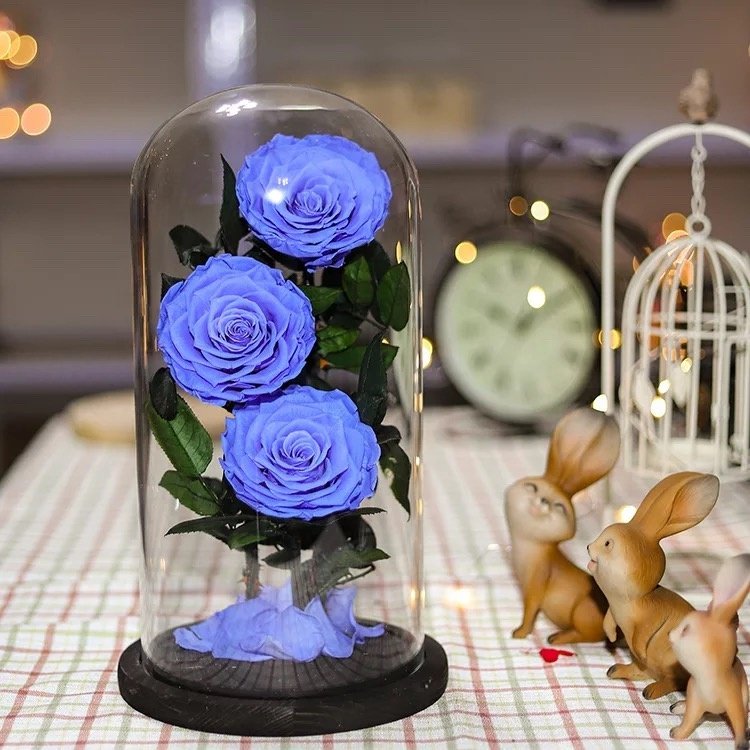 wholesale real touch preserved flower fresh Preserved roses in glass dome tubes