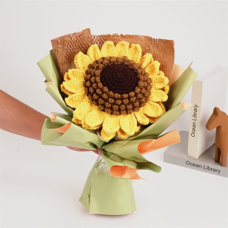 Creative Gifts Handmade Wool Cotton Knit Flower Bouquet Knitted Flower Crochet Flower Birthday Valentines Mothers Day Gifts 2024