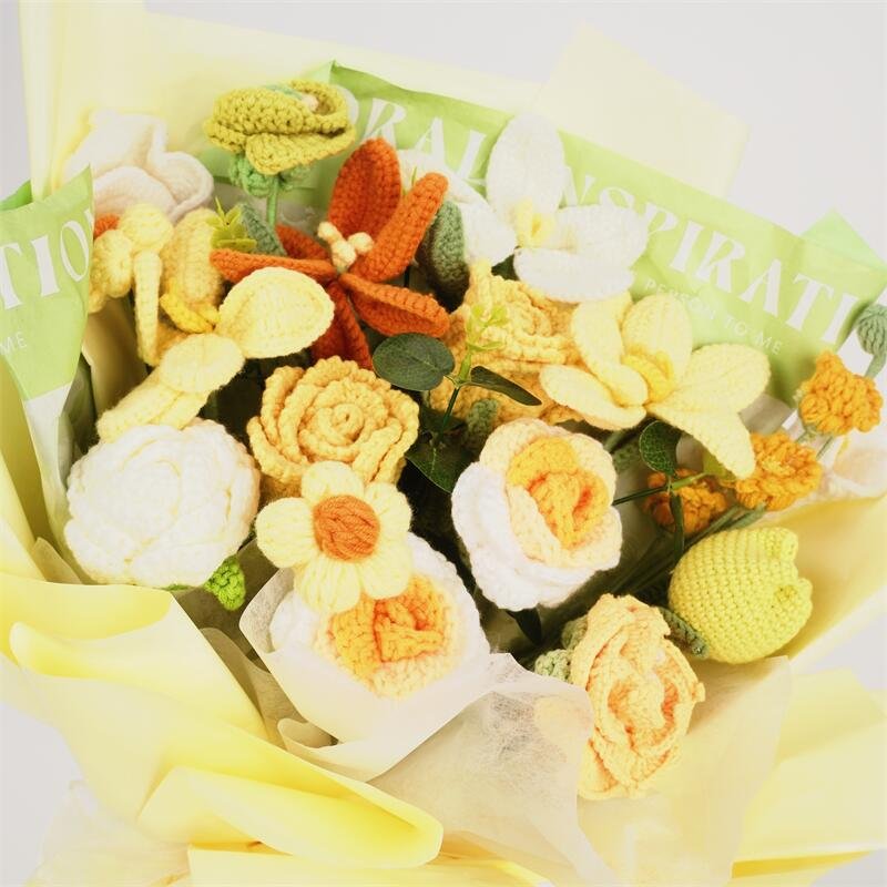 Creative Gifts Handmade Wool Cotton Knit Flower Bouquet Knitted Flower Crochet Flower Birthday Valentines Mothers Day Gifts 2024