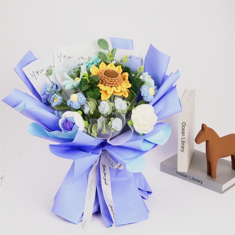 Creative Gifts Handmade Wool Cotton Knit Flower Bouquet Knitted Flower Crochet Flower Birthday Valentines Mothers Day Gifts 2024