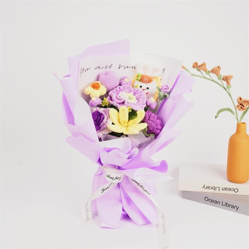 Creative Gifts Handmade Wool Cotton Knit Flower Bouquet Knitted Flower Crochet Flower Birthday Valentines Mothers Day Gifts 2024