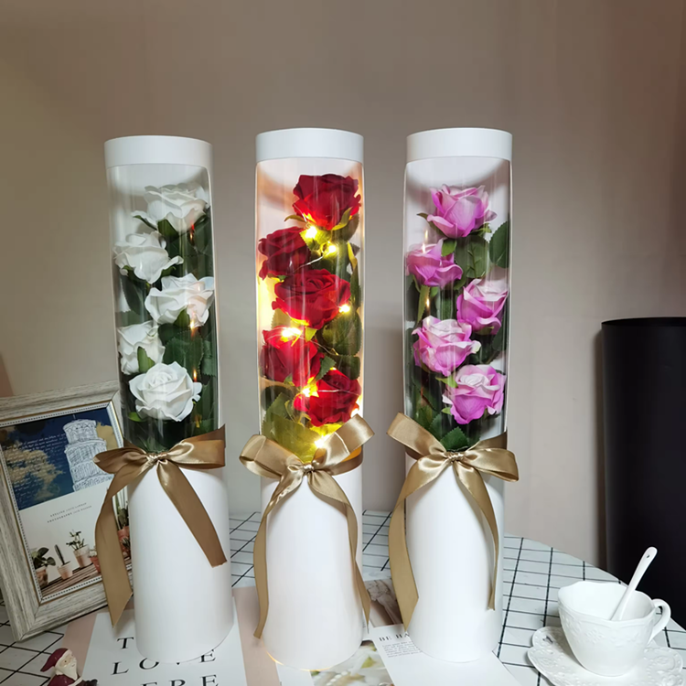 2024 Popular preserved rose silk roses bouquet cylinder box gifts Valentine's Day Gifts