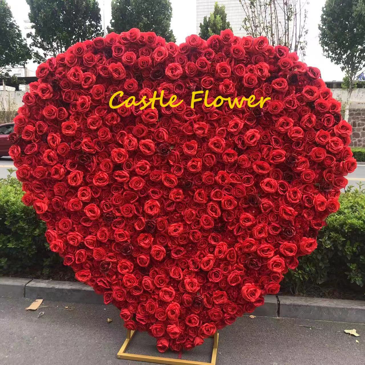 Wholesale Silk Red Rose Heart Shaped Arch Stand Artificial Flower Floral Arrangement Heart Backdrop For Wedding Event Decoration