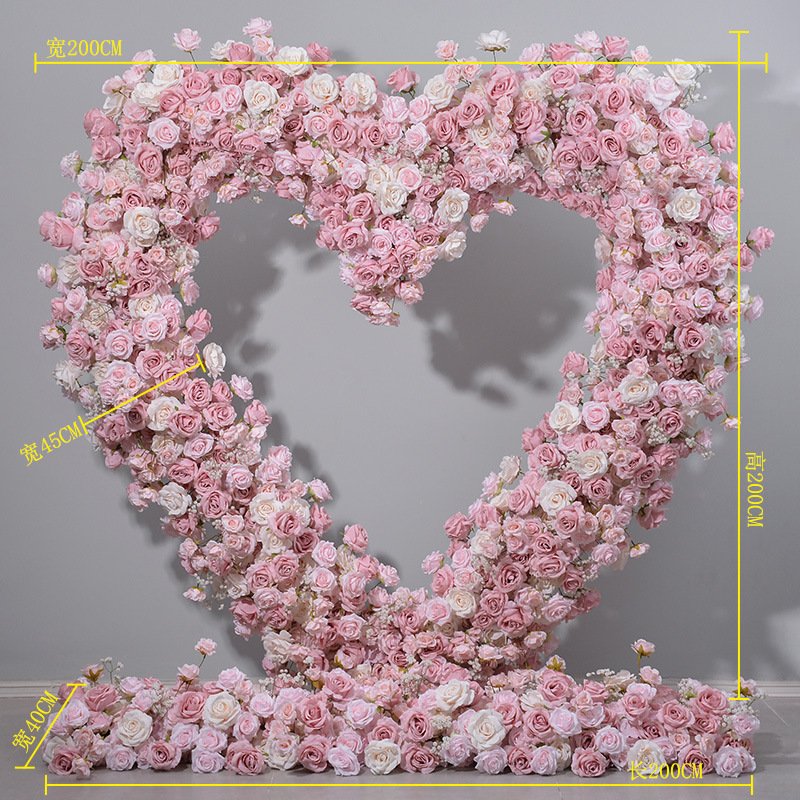 Wholesale Silk Red Rose Heart Shaped Arch Stand Artificial Flower Floral Arrangement Heart Backdrop For Wedding Event Decoration