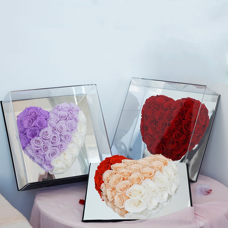 ODM/OEM customizable Valentine Day Gift Box Handmade Super large heart shape Real Fresh Rose Preserved Flower in a Acrylic Box