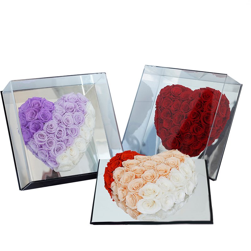 ODM/OEM customizable Valentine Day Gift Box Handmade Super large heart shape Real Fresh Rose Preserved Flower in a Acrylic Box
