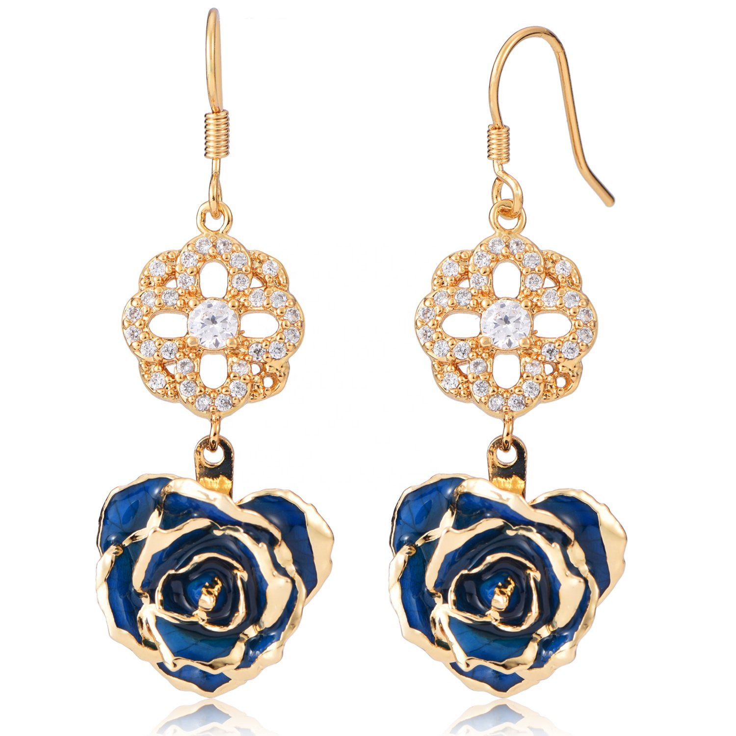 24k gold plated rose earrings gifts woman's rose earring wholesale for Christmas Valentine