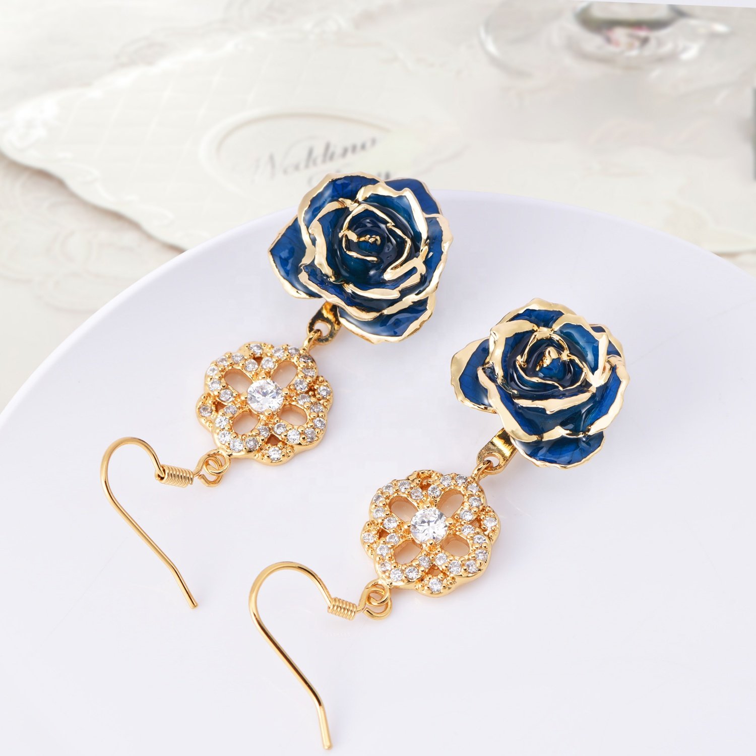 24k gold plated rose earrings gifts woman's rose earring wholesale for Christmas Valentine