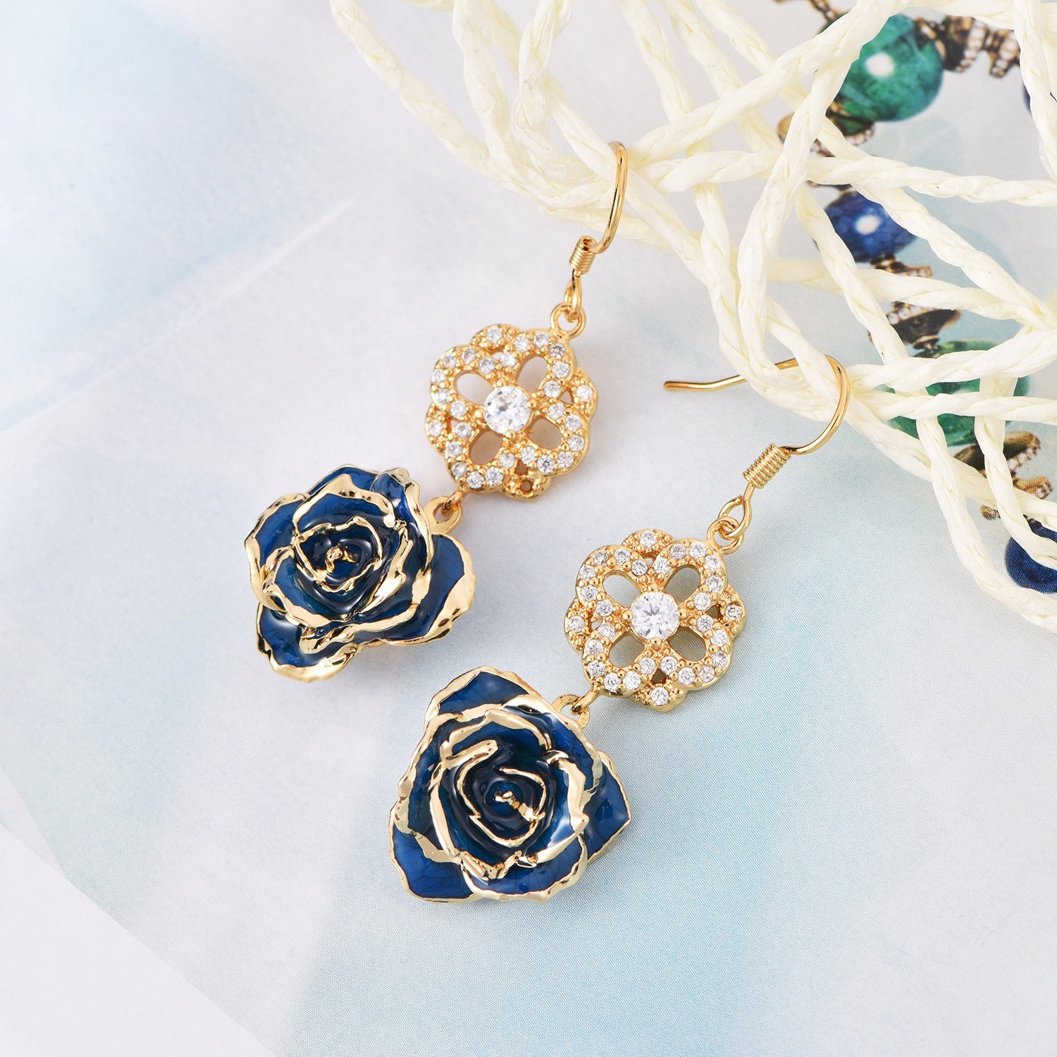 24k gold plated rose earrings gifts woman's rose earring wholesale for Christmas Valentine
