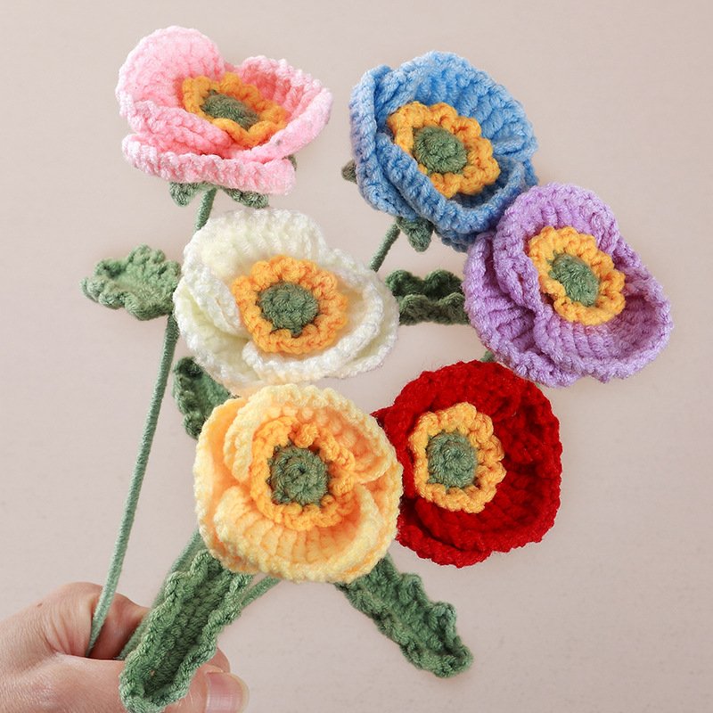 Wholesale Colorful Crochet Knitted Carnation Flowers for Home Accessories Amigurumi Kitting Flower Bouquet Mother Day Gifts