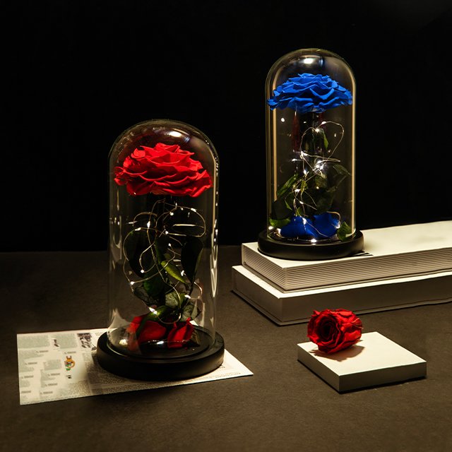 Christmas Gift Set Preserved Flower Box Customized Flower Boxes Preserved Roses In Glass Dome With Led Gift Box Love Gift For Gi