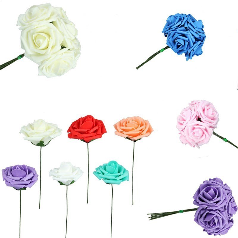 Artificial Foam Rose Flowers with Stem for Cake Decoration Foam Rose Bulk Wholesale 8cm Diameter 10 Bags 50pcs Per Bag 14 Colors
